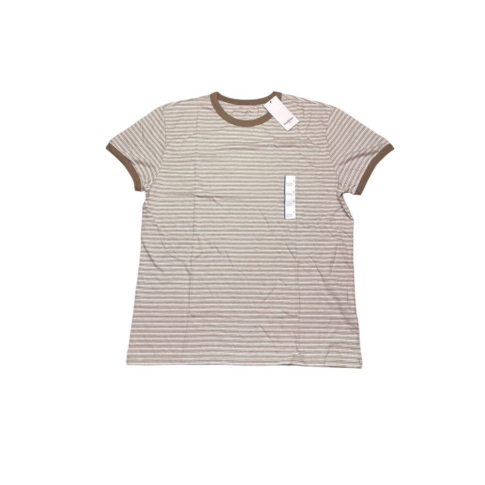 NWT Goodfellow & Co Men's Large Striped T-Shirt Brown Cream Short Sleeve Tee